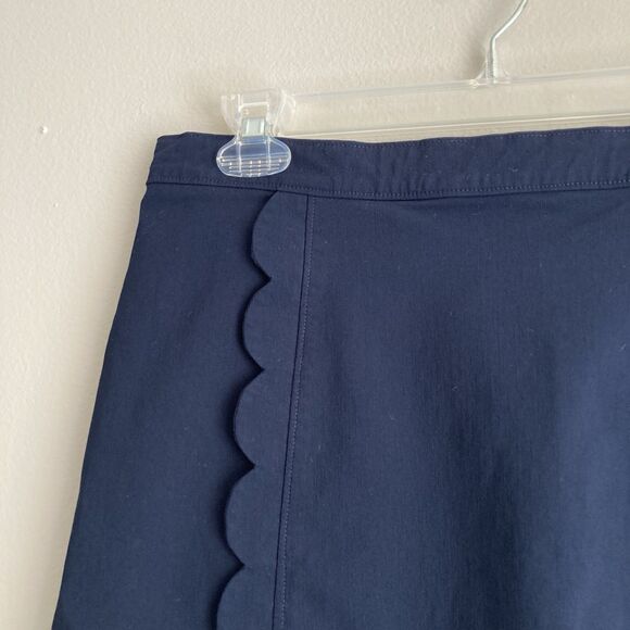 J. McLaughlin Winnie Skirt Size 12 Navy Blue Scalloped Accent Pencil Stretch - Picture 2 of 8